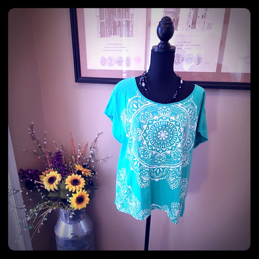 3/$25 Size L Minty Green and White Style & Co Top